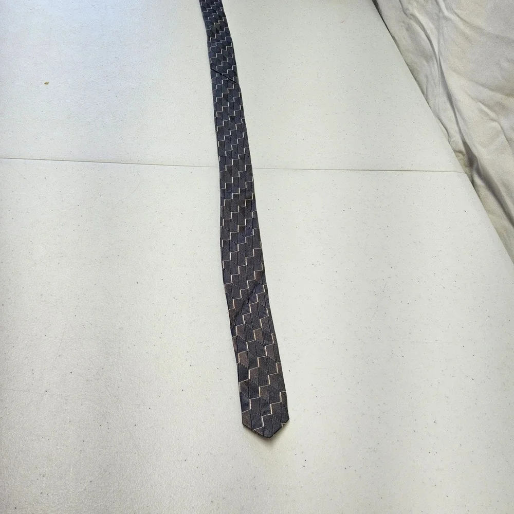 Innocenti Tom James Necktie‎ Mens Grey Silk Geometric Woven Made in USA